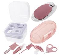 Set Cura Unghie Bebè Forbice, Lima, Pinzetta e Custodia Rosa | Ragazzo Ragazza e Neomamme, Design Grazioso, Plastico e Metallo, Facile da Usare e Riporre, per Shower