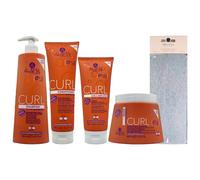 SET CURL: Shampoo Definizione 500ml + Balsamo Districante 300ml + Fluido Modella Ricci 200ml + Maschera Disciplinante Nutriente 500ml + Fascia Per Capelli