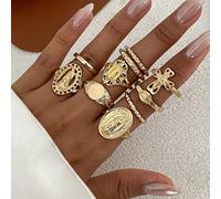 Set da 10 anelli minimalistici, retrò, punk, hip hop, con strass a forma di croce e design cavo di Madonna per le giunture delle dita, adatti per feste, regali, uso quotidiano Lega di zinco