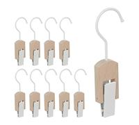 Set da 10 Appendi Stivali, Gruccia in Legno con Clip e Gancio in Ferro, Mollette Gommate, Bianco e Legno