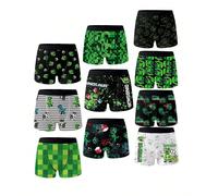 Set da 10 boxer brief per ragazzi pre-adolescenti, adatti per tutte le stagioni, con stampe di dinosauri e mostri in pixel nei colori nero, verde e grigio. Biancheria intima e abbigliamento da casa re