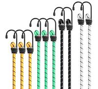 Set da 10 Corde Elastiche con Gancio, 4 Misure di Ganci Elastici, Corda Elastica con Gancio per Teloni, Portapacchi, Auto e Bici, Ragni Elastici Militari