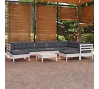 Set da 10 pezzi da giardino in legno massiccio di pino bianco, con cuscino antracite, sistema modulare versatile per terrazza e balcone, robusto set di mobili per esterni per relax