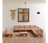 Set da 10 pezzi da giardino marrone miele in legno di pino, robusto divano per esterni, con tavolo per terrazza, balcone e giardino, comodo set di sedute