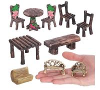Set da 10 pezzi di mobili da giardino con tavolo e sedie in miniatura, sedia da banco in micro resina per accessori per la casa delle bambole micro paesaggi accessori per giardino fatato mini panca