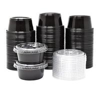 Set da 100 bicchierini da 92 ml, contenitori per condimenti in gelatina nera con coperchio, bicchieri per salse, porzioni, contenitori per condimenti, piccoli contenitori in plastica con coperchio,