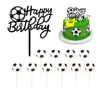 Set da 11 Pezzi Decorazioni per Torte di Calcio - Topper Buon Compleanno Bianco e Nero in Carta e Acrilico - Perfetto per Feste a Tema Calcio per Bambini e Ragazzi