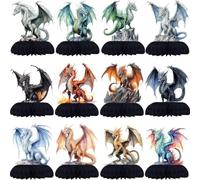 Set da 12 decorazioni da tavolo a nido d'ape “Drago Alate di Fuoco”, decorazioni da tavola a tema draghi fantastici per feste di compleanno, decorazioni per feste per bambini maschi