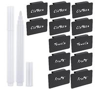 Set da 12 Etichette per Cestini con Clip, Include 10 Pezzi Porta Etichette con Clip da Cucina Etichette Rimovibili per Cestini Dispensa con 2 Pennarelli a Gesso Bianco per Scatola Organizzativa (Nero)