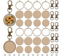 Set da 12 mini portachiavi in legno con cerchi da ricamo, cerchi da ricamo rotondi in legno con portachiavi per ganci per orecchini da ricamo