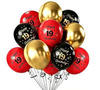 Set da 12 palloncini con coriandoli in lattice per il 19° compleanno, colore rosso, nero e oro, per uomini e donne, decorazioni di compleanno