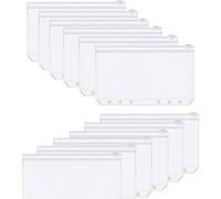 Set da 12 pezzi di buste trasparenti con cerniera a 6 anelli, adatte per ufficio, studio, esami, scuola, convenienti e leggere, con grande capacità, impermeabili e resistenti allo sporco, fornimenti s