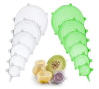 Set Da 12 Pezzi Di Coperchi In Silicone, Riutilizzabili, Coperchi In Silicone Estensibile, 6 Diverse Misure, Adatti Per Vasetti Di Yogurt, Ciotole, Bicchieri E Frutta (Bianca E Verde)