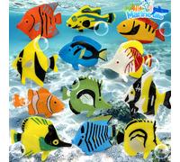 Set da 12 pezzi di mini modelli di pesci tropicali, modelli del mondo marino in PVC solido, inclusi decorazioni di pesci di acque profonde, modelli educativi dell'oceano, adatti come regali per bambin