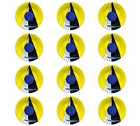 Set da 12 Piatti Piani in Ceramica Ø 24 cm Stile Vietrese - Artigianato Dipinto a Mano con Decoro Moderno Giallo, Nero e Blu - Eleganti Piatti da Portata e Servizio Tavola Mediterranea - 0108251206-12