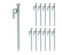Relaxdays Set da 12 Picchetti da Tenda, Pioli Ancoraggio su Terreni Duri, Acciaio Zincato, con Ganci, L: 20 cm, Argento