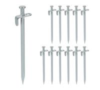 Relaxdays Set da 12 Picchetti da Tenda, Pioli Ancoraggio su Terreni Duri, Acciaio Zincato, con Ganci, L: 20 cm, Argento