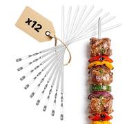 Set da 12 spiedini da barbecue, in acciaio inox, 600 mm, riutilizzabili, per barbecue e barbecue