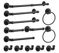 Set da 13 pezzi di accessori per asciugamani da bagno nero Set di accessori per portasciugamani da bagno con tubo industriale Kit di accessori per portasciugamani da parete, porta carta igienica,