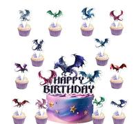 Set da 13 pezzi di decorazioni per torte a tema draghi dell'antica Grecia, decorazioni con draghi occidentali, cartellini decorativi per torte e dolci a tema draghi fantastici