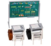 Set da 13 pezzi in miniatura per aula scolastica, mobili per la casa delle bambole per la scuola, include lavagna nera, libri, zaini e scrivanie, set da gioco educativo per ragazzi e ragazze