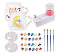Set da 13 pezzi per pittura in ceramica fai da te per adulti con pulitore automatico per pennelli e tazze, set per pittura fai da te, set di ceramiche per la casa con 2 tazze, 2 colori, 4 pennelli per