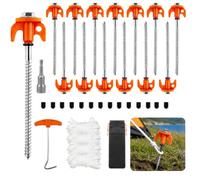 Set da 14 Picchetti Tenda 20 cm, per Tende e Gazebo | Chiave a Bussola, Corda, Punta da Trapano, Estrattore e Borsa per il Trasporto, per Terreni Duri, Boschi e Prati