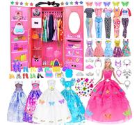 Set da 140 bambole e armadio da 29,2 cm, alla moda, fai da te, vestiti e accessori tra cui bambole, guardaroba, abito da sposa, scarpe, collana, borse e altro ancora