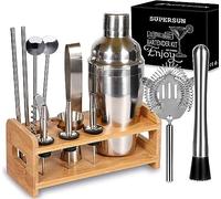 Set da 15 shaker per cocktail, 550 ml, in acciaio inox, con supporto in legno, shaker per cocktail, set regalo per bar di casa