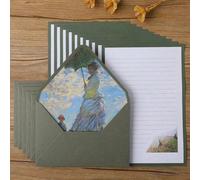 Set da 16 buste per pittura ad olio verde contenente 6 buste e 10 pezzi di cancelleria per la realizzazione di inviti e biglietti di auguri, regalo perfetto per scrivere lettere e biglietti di Capodan