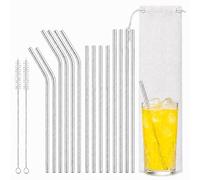 Set da 16 Cannucce Riutilizzabili in Acciaio Inox, 4 Lunghe Dritte, 4 Lunghe Curve, 4 Corte Dritte, 4 Corte Curve, con 2 Spazzole per Pulizia e 1 Custodia, Lavabili in Lavastoviglie