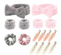 Set da 16 Pezzi, 2 Fasce Capelli Donna Trucco, 4 Pezzi di Polsini per il Lavaggio Del Viso, 2 Fascette per Capelli, 8 Fermagli Capelli, Morbidi Spa Fasce Assorbenti ed Elastici,per la Cura Della Pelle