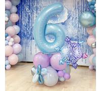 Set da 16 pezzi di Decorazioni per Palloncini a tema Frozen per Festa di Compleanno, inclusi Palloncini Numero 0-9 in Foil da 40" (circa 101 cm) nei colori azzurro chiaro, blu e viola, Palloncini a Fi
