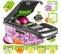 Set da 16 pezzi Tritatutto per verdure, affettatrice multifunzione per frutta, grattugia manuale per alimenti, affettatrice per verdure, lame con contenitore, tritatutto per cipolle, sminuzzatore di p