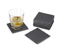Set da 16 sottobicchieri in Ardesia, Quadrati 10x10 cm, Poggiabicchieri Facili da Pulire, Grigio