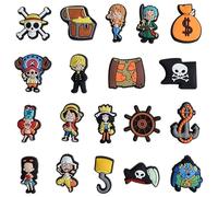 Set da 19 pezzi di charm per scarpe della serie One Piece, decorazioni in PVC per scarpe o borse da spiaggia, accessori da regalo per compleanni, Natale, San Valentino, Ognissanti e feste 19 pezziFume