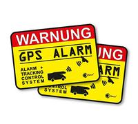 Set da 2 adesivi segnaletici Sistema di allarme GPS Tracking I 6 x 4 cm adesivi per interni I Attenzione Avviso Allarme GPS protetto Camper Caravan I hin438