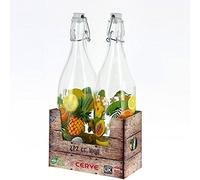 Set da 2 Bottiglie Cerve 100cl (1Lt) chiusura ermetica con decoro frutta in cassetta idea regalo