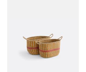 Set da 2 cesti multicolori in fibre vegetali intrecciate, KERALA Multicolore TU