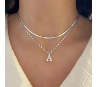 Set da 2 collane in acciaio inossidabile con iniziale, collana alla moda a spina di pesce, collana con catena a strato, per donne L,M,S,H,A,T,O,X,B,C,D,E,F,G,I,J,K,N,P,Q,R,U,V,W,Y,ZAcciaio inossidabil