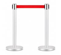 Set da 2 Colonnine Segnapercorso con Nastro Retrattile, Barriera per Code con Base Riempibile con Sabbia, Nastro Rosso 3 m per Eventi, Negozi, Aeroporti, Ristoranti White 3m/118.1in