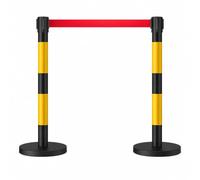 Set da 2 Colonnine Segnapercorso con Nastro Retrattile, Barriera per Code con Base Riempibile con Sabbia, Nastro Rosso 3 m per Eventi, Negozi, Aeroporti, Ristoranti Black/Yellow 5m/196in