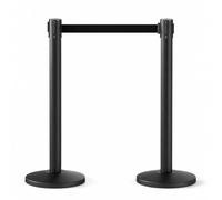 Set da 2 Colonnine Segnapercorso con Nastro Rosso Retrattile, Barriera per Code con Ritorno Lento, Collegamento a 4 Vie e Base Stabile per Eventi, Negozi, Aeroporti, Ristoranti black 2m/78.7in