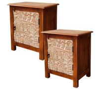 Set Da 2 Comodini Marrakesch In Legno Massello Marrone 70cm Oriental Unikat