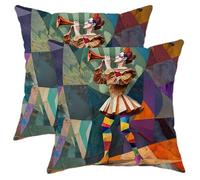 Set da 2 Federe Cuscini Abstract Circus,Comfy Colorful Fun Clown Printing Lavabile Federe Cuscino con Cerniera Nascosta Copricuscini Fodere per Salotto Interni Letto 45X45Cm