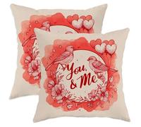 Set da 2 Federe Cuscini Birds Romantic Fanciful Hearts Flowers Valentine's Day Red Fodere Cuscini Elegante Morbido Decorativi Federa, per Interni Ed Esterni, Divano, Stanza, 45x45cm