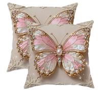 Set da 2 Federe Cuscini Butterfly Elegant Luxurious Pearl Crystal Peach Divano Copricuscini Elegante con Cerniera Invisibile Decorativi Federa, per Auto, Divano, Sedia, 45x45cm