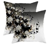 Set da 2 Federe Cuscini Hearts Glamorous Elegant Flower Swirls Valentine's Day Black Divano Copricuscini Elegante Moda Decorativi Federa, per Sedia, Interni Ed Esterni, Auto, 45x45cm