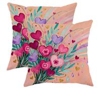 Set da 2 Federe Cuscini Hearts Romantic Fanciful Flowers Leaves Valentine's Day Peach Divano Copricuscini Morbido Fodera per Cuscino Quadrato, per Divano, Interni Ed Esterni, Letto, 45x45cm