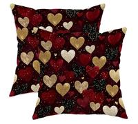 Set da 2 Federe Cuscini Hearts Romantic Festive Glitter Sparkles Valentine's Day Red Copri Cuscini con Cerniera Invisibile Moda Decorativi Federa, per Divano, Auto, Letto, 45x45cm